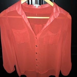 *Burnt Orange sheer button down blouse*